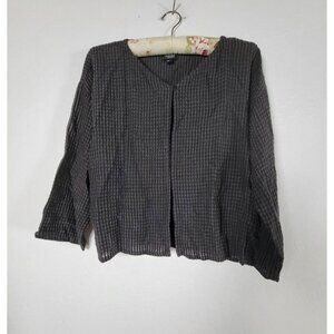 Eileen Fisher Women Wool Blend Textured Knit Cropped Jacket PL Black Lightweight